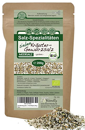 direct&friendly | grobes Bio-7 Kräuter-Gewürzsalz | 200g | Meersalz mit Bio Kräutern und Gewürzen | für die Mühle geeignet