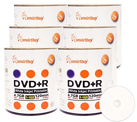 Smartbuy 600-disc 4.7gb/120min 16x DVD+R White Inkjet Hub Printable Blank Data Recordable Media Disc