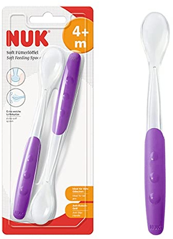 NUK 10255065 - EASY LEARNING Fütterlöffel Soft, extrasoftes Silikon-Löffelteil, langer Anti-Rutsch-Griff, 2 Stück, BPA-frei, Farbe nicht frei wählbar