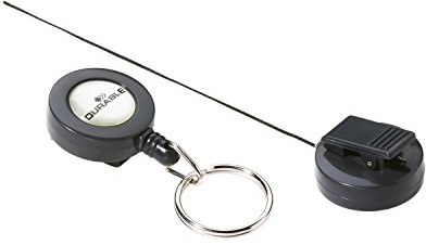Durable 822258 Cordón extensible (con llavero, longitud de la correa 80 cm) para identificadores y portanombres Paquete de 10 piezas, antracita