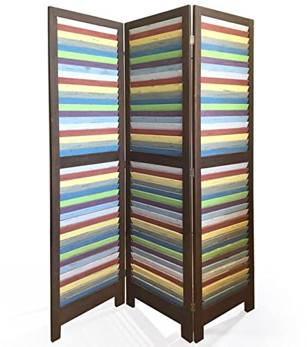 VERDELOOK | Country, Paravento a 3 Ante in Legno, con Righe Colorate per Arredo Casa, Anta 44x168x3 cm, Separè Colorato