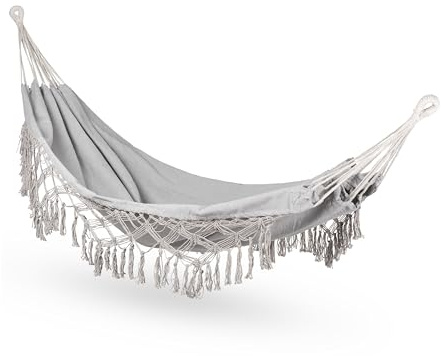 Outtec Hängematte 200x150cm, bis 200 kg, für 1-2 Personen, aus Baumwolle, für Garten, Balkon & Terrasse, Atmungsaktiv, Grau