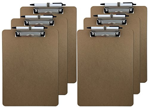 Pen Holder Clipboard, Letter Size, Low Profile Clip, Hardboard, 6-Pack (Pen Included)