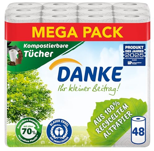 Danke Küchenrolle, Mega Pack, 12 Packungen (48 Rollen x 45 Blatt)