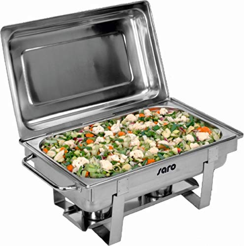 SARO Chafing Dish 1/1 GN inkl GN-Behälter, 65 mm tief – Edelstahl – Mit Deckel & Deckelhalter – 2 Brennpastenhalter – GN-Tiefe max. 100 mm – Modell ANOUK 1