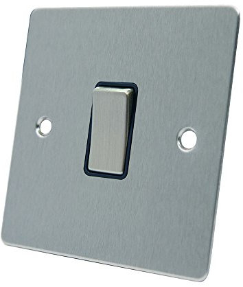 AET FSC1GSWIBS Satin Chrome Flat Black Insert Metal Rocker Switch-10 Amp Single 1-Gang 2 Way Light Switch, 240 V