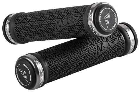 AZONIC | Fahrrad-Griffe | MTB Downhill Mountainbike BMX | Extra griffige Oberfläche, Anodisierte Aluminium Lock-ons, Inbusschrauben zur Befestigung der Lock-ons | Logo Grip | Silber