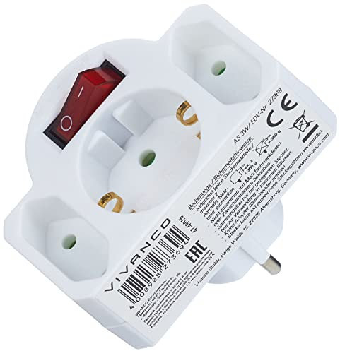 Vivanco AS 3W Schukoadapter (3-fach) mit Schalter weiß