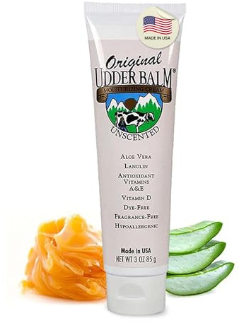 Original Udder Balm Unscented Tube - Made in USA - Hypoallergenic, Dry Skin Relief for Hands, Feet & Face, Moisturizer for Sensitive, Cracked Dry Skin, 3 Fl Oz