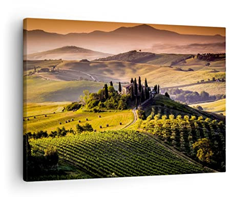 ARTTOR Bilder auf Leinwand 70x50cm Wandbild Landschaften Natur - 2465 | Landwirtschaft Bauernhof Toskana Klein Wanddekoration Wohnzimmer Schlafzimmer Wanddeko Wand Kunstdruck Wandkunst ARTTOR