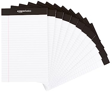 Amazon Basics Narrow Ruled Lined Writing Note Pads for Notes, Office Supplies, 5 x 8, White, 12-Pack of 50 Pages, Perforated