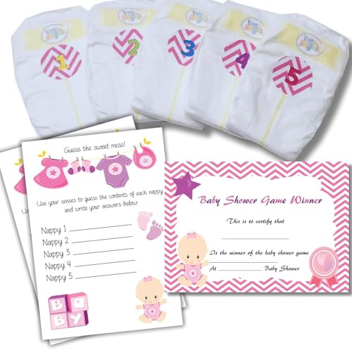 Rainbow Sensation Dirty Nappy Baby Shower Game 10 20 30 Players Girl Boy Neutral Game Prize (30 Players, Pink - Girl)