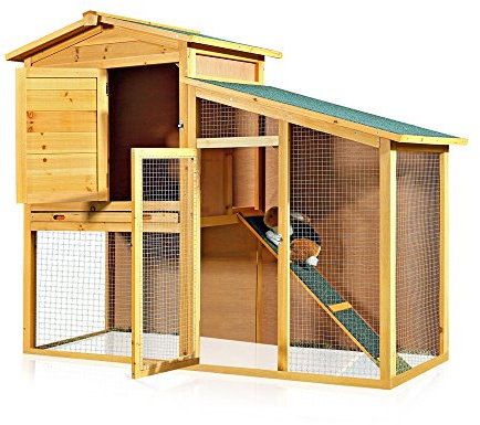 Melko Hasenstall XXL Kleintierhaus mit Freilaufgehege, ca. 140 x 115 x 60 cm, aus Holz, Inkl. 1 Rampe
