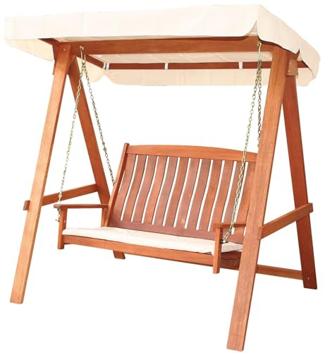 Hollywoodschaukel Schaukel aus Holz Tropical mit Zierkissen Garten Balkon Terrasse