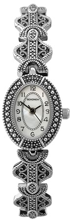 Sekonda Marcasite Womens Watch – 19mm Ladies Watch with Stone Set Oval Case, Mother of Pearl Dial and Bracelet – Vintage Style – 2 Year Warranty