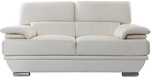 Miliboo - Divano Bianco in Pelle Design 2 posti con poggiatesta reclinabile Ewing