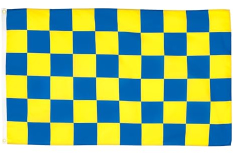 AZ FLAG Flagge Zielflagge Blaues und Gelbes 150x90 cm Polyester 100D 2 Ösen | Für innen und außen Rennflagge dekorative Flagge doppelte Nähte und verstärkte Kanten mit Metallösen 100D Polyester
