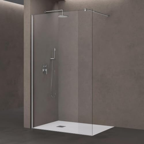 doporro Walk in Box Doccia 100x200 cm Parete Doccia Fissa in Cristallo Temperato Trasparente 8 mm Anticalcare, Barra Stabilizzatrice Regolabile in Acciaio Inox, Profilo Cromo - Bremen01K