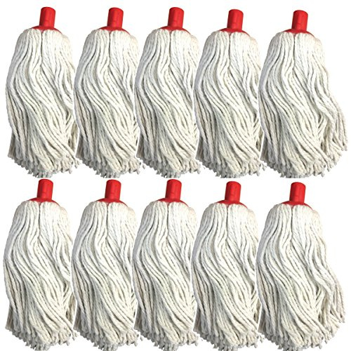 (Pack of 10) 16oz Cotton Mop Head with Push fit red Plastic Socket fits 15/16 (24mm) shafts