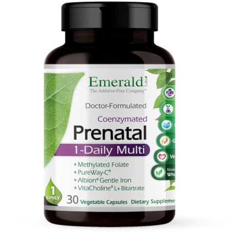 Emerald Labs Prenatal 1-Daily Multi - Prenatal Multivitamin with Methylated Folate, Iron, Whole-Food Blend & More - Soy-Free, Gluten-Free - 30 Vegetable Capsules