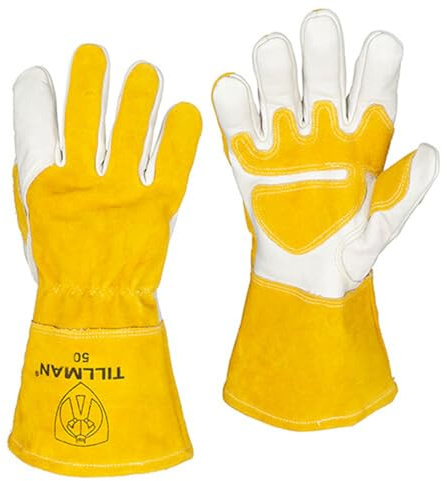 Tillman and Co Tillman Small 7 Gold and Pearl Top Grain Split Back Cowhide Fleece Lined MIG Welders Gloves with 4 Cuff and Kevlar Thread Locking Stitch, 50S