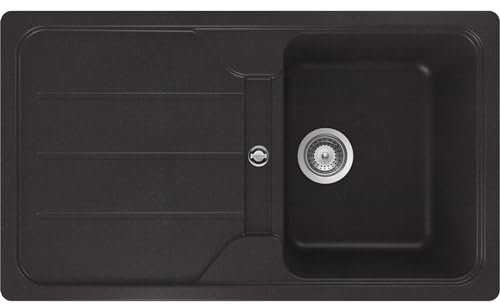 SCHOCK Küchenspüle Formhaus D-100 Nero 86x50 cm - CRISTALITE® Schwarz mit Abtropffläche - Küchenspüle ab 45 cm Unterschrank - Reversible Einbauspüle - Hochwertige Quarzkomposit-Oberfläche