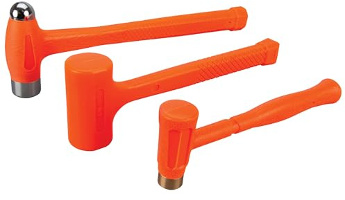 Performance Tool M7234 Dead Blow Hammer Set with Brass Cap, Ball-Peen, and Dead Blow Hammers and Urethane Coating, Orange (3-Piece)