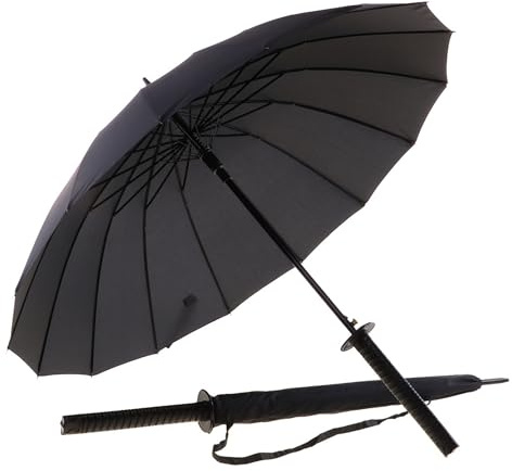 Japanwelt Samurai Katana-Regenschirm Groß I Japanischer Schirm Mit Samuraischwert, Anime Japan Gurt, für Erwachsene & Kinder, 100 cm Durchmesser