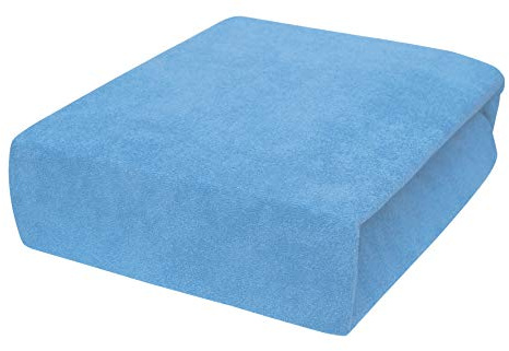 SPANNBETTLAKEN SPANNBETTUCH MIT NEUSTER Technik HERGESTELLT BETTLAKEN MIT Gummizug FROTTEE 22 Farben UND 14 GRÖßEN 90x180 Frotte - Hellblau