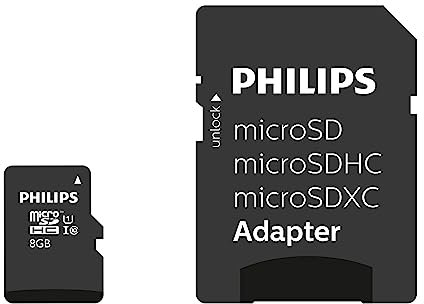 Philips Ultra Speed microSDHC Card 8 GB + SD Adapter UHS-I U1, Lesegeschwindigkeit bis zu 80 MB/s, A1 Fast App Performance, V10, Speicherkarte für Smartphones, Tablet, PC, Card Reader, Full HD Video