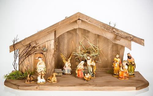Holz und Gartentrends Crèche de Noël - Étable - Crèche de Noël - Crèche de table - Figurines de crèche de Noël (crèche de Noël W08 + figurines)
