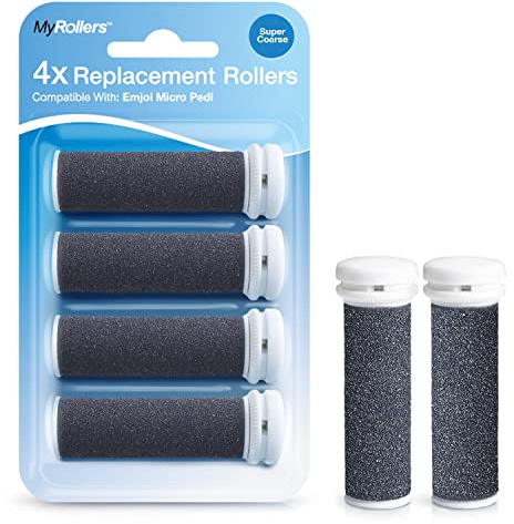 4 x Super Grobe Mikro-Mineral Ersatzrollen Kompatibel mit Emjoi Micro Pedi, Elektrische Hornhautentferner Aufsätze für Starke Hornhaut, Raue, Trockene und Verhornte Füße