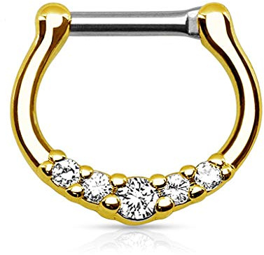 Autiga Nasenpiercing Septum Ring Clicker Nasenring Klapp Piercing Nase Zirkonia Kristall Chirurgenstahl Gold-transparent 1,2 mm