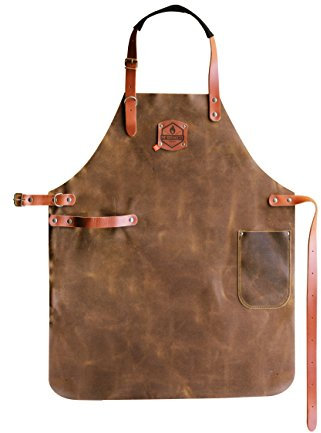McBrikett Leder Grillschürze, 100% Echtleder, Größe S (74x60cm), Grill & BBQ Schürze