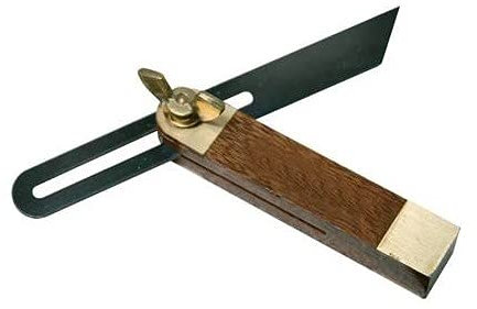 Woodwork Miniature Tools Mini Adjustable Bevel 100mm Polished hardwood with solid brass end cap and adjusting wing nut. Blued steel blade.