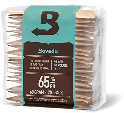 Boveda für Zigarren/Tabak | 2-Wege-Feuchtigkeitsregulierung mit 65 % relativer Feuchtigkeit | Größe 60 zur Verwendung für jeweils 25 Zigarren im Humidor | patentierte Technologie für Zigarren-Humidore | wiederverschließbare Verpackung mit 20 Stück