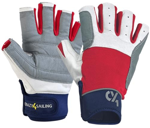 crazy4sailing Regatta - Guantes de vela para hombre y mujer, 5 dedos, color: rojo, talla M