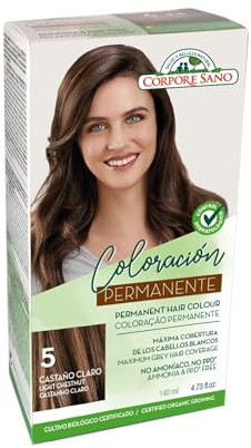 Corpore Sano Tinte Permanente Castaño claro (5) sin amoníaco, resorcinol, PPD ni parabenos. Con Aloe Vera, Sésamo y Keratina Vegetal 140 ml