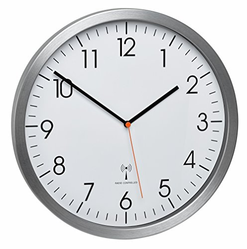 TFA Dostmann Analoge Funkuhr Wanduhr, 60.3527.55, geräuscharm, Nicht Tickend, mit Aluminium-Rahmen, zeitlos und modern, perfekt für Küche, Büro oder Wohnzimmer, Silber