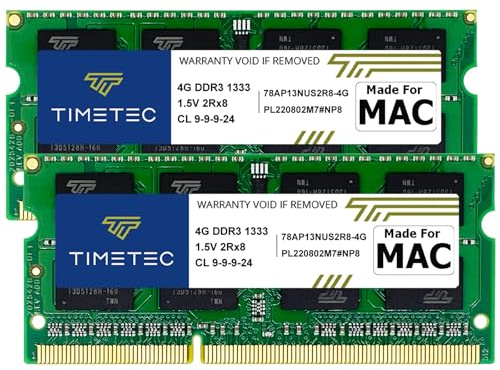 Timetec Kit de 8GB (2x4GB) Compatible para Apple DDR3 1333MHz PC3-10600 CL9 para Mac Book Pro (principios/Finales de 2011), iMac (Mediados de 2010, Mediados/Finales de 2011), Mac Mini RAM