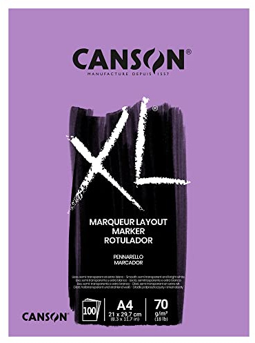 Canson Bloc Encolado, A4, 100 Hojas, Canson XL Marker Barrera 70 g, Blanco, A4