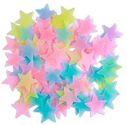 AM AMAONM 100pcs Glow in The Dark Luminous Stars Fluorescent Noctilucent Plastic Stars Wall Stickers Glowing Stars Decals for Home Art Decor Nursery Ceiling Kids Babys Bedroom Room Multicolor