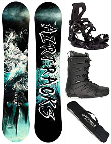 Airtracks Herren Snowboard Set - Under Flat Zero Rocker Snowboard Wide 165 - Softbindung Master - Softboots Star Black 45 - SB Bag