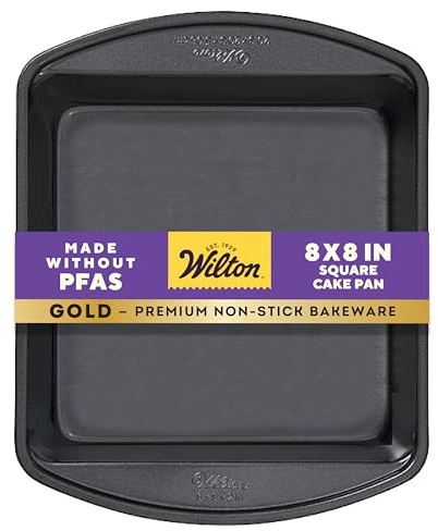 Wilton Gold Non-Stick 8 x 8 Inch Square Brownie Cake Pan, Cold-Rolled Steel Bakeware, Made without PFAS, Packaging May Vary