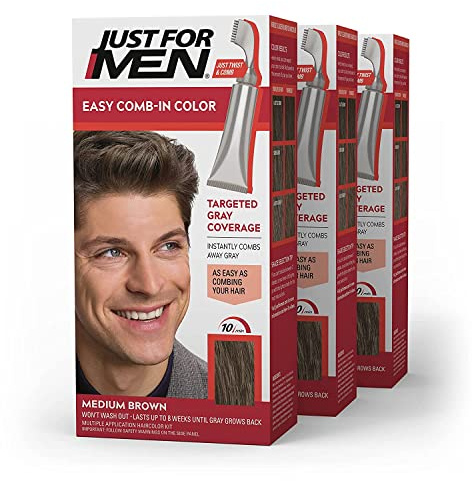 JUST FOR MEN Easy Comb-In Color, No-Mix, Medium Brown A-35 (3 Pack)