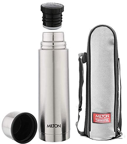 Milton Vacuum Flask for Hot Drink 1 Litre (34 oz), Stainless Steel Double Walled Insulated Water Bottle for 24 Hour Hot and Cold Drinks with Cover, Leak Proof, BPA Free, Thermosteel Plain Lid 1000 ml