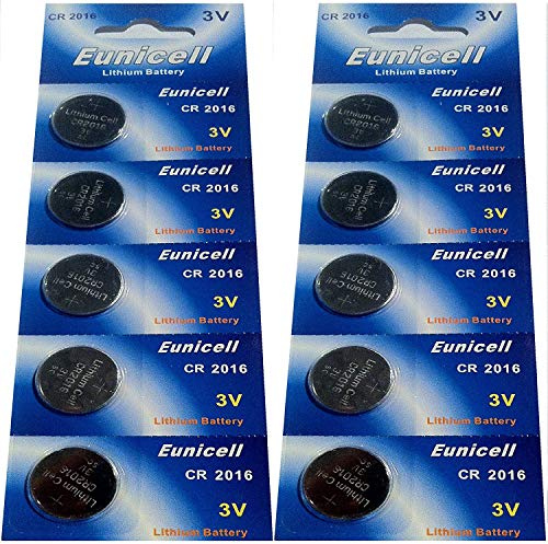 Aksans Eunicell CR2016 Lot de 10 piles bouton au lithium 3 V