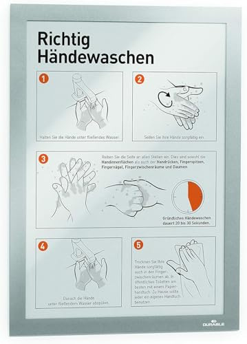 Durable Info-Rahmen Duraframe A4, selbstklebend, silber, 489923 | Informationsrahmen, Dokumentenhalter mit Magnetverschluss, doppelseitige Lesbarkeit, Hoch- und Querformat, Made in Poland