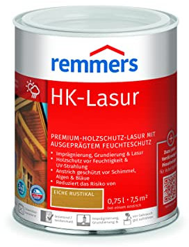 Remmers Vernice trasparente HK rovere rustico, 0,75 litri, vernice trasparente decorativa premium per esterni, tripla protezione del legno con impregnante + fondo + finitura, protezione del legno da umidità e raggi