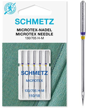 SCHMETZ | 5 Nähmaschinennadeln | Microtex | 130/705 H-M | Nadeldicke 110/18 | Geeignet für besonders dichtes oder feines Gewebe | auf jeder gängigen Haushaltsnähmaschine einsetzbar